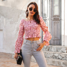 Load image into Gallery viewer, Floral Bubble Sleeve Smocked Top