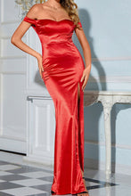 Load image into Gallery viewer, Satin Off-Shoulder Split Floor-Length Dress