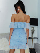 Load image into Gallery viewer, Swiss Dot Ruched Ruffle Hem Bodycon Dress
