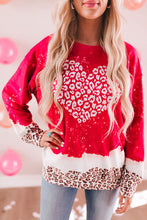 Load image into Gallery viewer, Heart Leopard Round Neck Sweatshirt