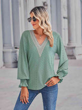 Load image into Gallery viewer, V-Neck Eyelet Flounce Sleeve Blouse