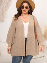 Load image into Gallery viewer, Plus Size Open Front Dropped Shoulder Knit Cardigan