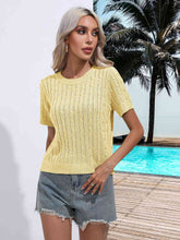 Load image into Gallery viewer, Cable-Knit Round Neck Short Sleeve Knit Top
