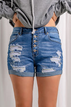 Load image into Gallery viewer, Distressed Button Fly Striped Lining Denim Shorts