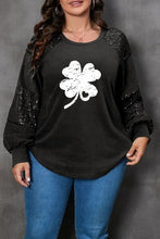 Load image into Gallery viewer, Plus Size Lucky Clover Sequin Round Neck Blouse
