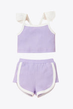 Load image into Gallery viewer, Baby Girl Contrast Trim Ribbed Cami and Shorts Set