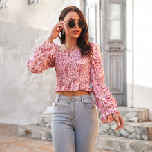 Load image into Gallery viewer, Floral Bubble Sleeve Smocked Top