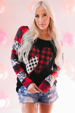 Load image into Gallery viewer, Plaid Leopard Heart Round Neck T-Shirt