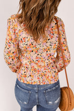 Load image into Gallery viewer, Floral Buttoned Plunge Peplum Blouse