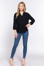 Load image into Gallery viewer, ACTIVE BASIC Full Size Notched Long Sleeve Woven Top