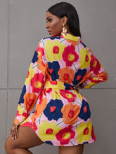 Load image into Gallery viewer, Floral Belted Curved Hem Shirt Dress