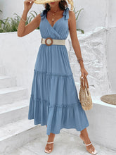 Load image into Gallery viewer, Tie Shoulder Smocked Waist Sleeveless Tiered Dress