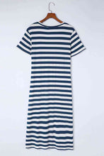 Load image into Gallery viewer, Striped V-Neck Short Sleeve Side Slit Dress