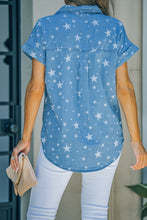 Load image into Gallery viewer, Star Print Button-Up Cuffed Short Sleeve Shirt
