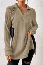 Load image into Gallery viewer, Slit Johnny Collar Long Sleeve Sweater