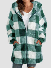 Load image into Gallery viewer, Plaid Zip Up Hooded Jacket with Pockets