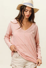 Load image into Gallery viewer, BiBi Exposed Seam V-Neck Long Sleeve T-Shirt