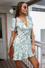 Load image into Gallery viewer, Printed Deep V Gathered Short Sleeve Mini Dress