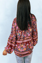 Load image into Gallery viewer, Bohemian Balloon Sleeve Notched Neck Blouse