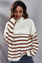 Load image into Gallery viewer, Striped Turtleneck Drop Shoulder Sweater