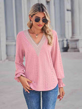 Load image into Gallery viewer, V-Neck Eyelet Flounce Sleeve Blouse