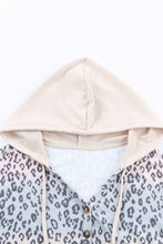 Load image into Gallery viewer, Leopard Color Block Buttoned Drawstring Detail Hoodie