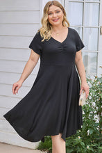 Load image into Gallery viewer, Plus Size Ruched Crisscross V-Neck Short Sleeve Dress