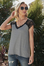 Load image into Gallery viewer, Printed Spliced Lace Scalloped V-Neck Blouse