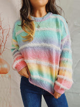 Load image into Gallery viewer, Striped Round Neck Long Sleeve Sweater