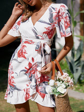 Load image into Gallery viewer, Floral Belted Ruffle Hem Surplice Wrap Dress