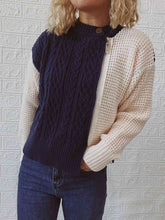 Load image into Gallery viewer, Cable-Knit Contrast Zip-Up Cardigan