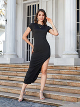 Load image into Gallery viewer, Round Neck Short Sleeve Asymmetrical Hem Midi Dress
