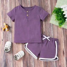 Load image into Gallery viewer, Kids Quarter Button T-Shirt and Drawstring Waist Shorts Set