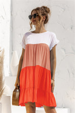 Load image into Gallery viewer, Color Block Round Neck Ruffle Hem Dress