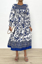 Load image into Gallery viewer, Printed Smocked Lantern Sleeve Ruffled Dress