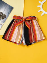 Load image into Gallery viewer, Girls Ribbed Top and Striped Belted Shorts Set