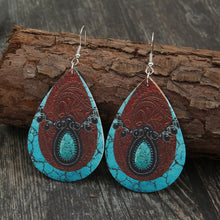 Load image into Gallery viewer, PU Leather Iron Hook Teardrop Earrings