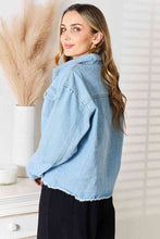 Load image into Gallery viewer, Double Take Dropped Shoulder Raw Hem Denim Jacket