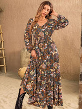 Load image into Gallery viewer, Printed Tie Neck Balloon Sleeve Dress