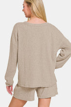 Load image into Gallery viewer, Zenana V-Neck Long Sleeve Ribbed Top and Shorts Set
