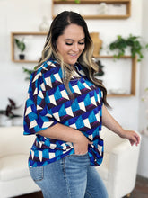 Load image into Gallery viewer, Double Take Full Size Geometric Notched Half Sleeve Blouse
