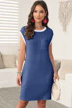 Load image into Gallery viewer, Contrast Trim Pocketed Round Neck Dress
