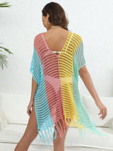 Load image into Gallery viewer, Fringe Color Block Scoop Neck Cover Up
