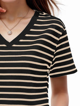 Load image into Gallery viewer, Plus Size Striped V-Neck Short Sleeve T-Shirt
