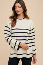 Load image into Gallery viewer, Annie Wear Side Slit Striped Round Neck Sweater
