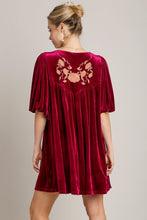 Load image into Gallery viewer, Umgee Embroidered Half Sleeve Velvet Mini Dress with Tassel
