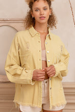 Load image into Gallery viewer, POL Button Down Raw Hem Distressed Shacket
