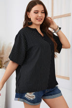 Load image into Gallery viewer, Plus Size Striped Notched Neck Half Sleeve Top
