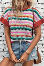 Load image into Gallery viewer, Striped Round Neck Short Sleeve Sweater
