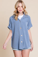 Load image into Gallery viewer, BOMBOM Button Up Short Sleeves Ribbed Shirt
